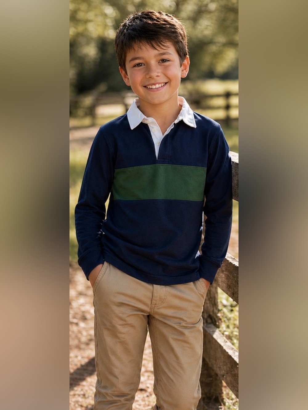 Tommy Bahama Kids Rugby Shirt Navy & Green Long Sleeve Polo Size 7/8 NWT